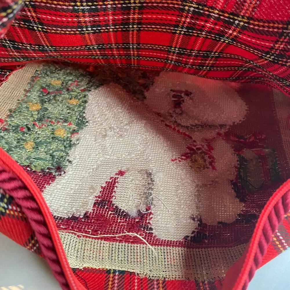 123 Creations Santa Bishon Frise Dog Christmas Tree Wool Embroidery Pillow Cover